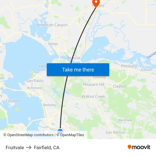 Fruitvale to Fairfield, CA map