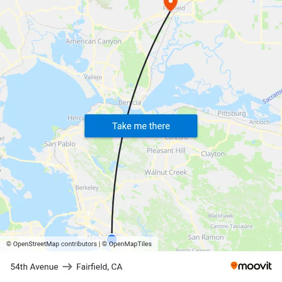 54th Avenue to Fairfield, CA map