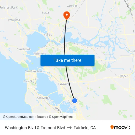 Washington Blvd & Fremont Blvd to Fairfield, CA map