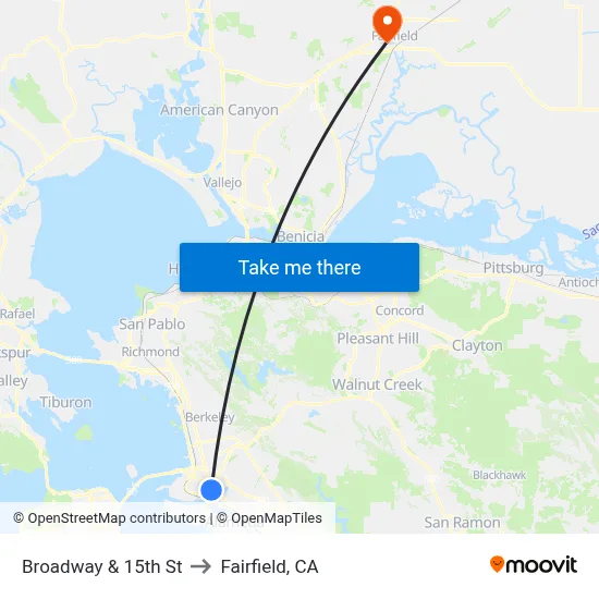 Broadway & 15th St to Fairfield, CA map
