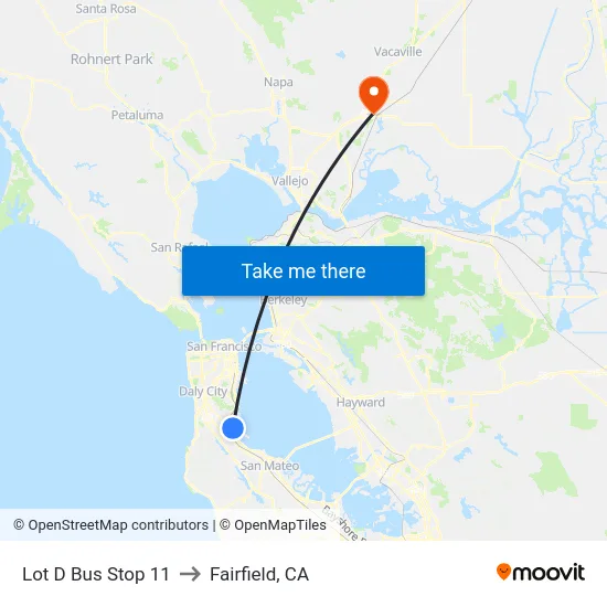 Lot D Bus Stop 11 to Fairfield, CA map