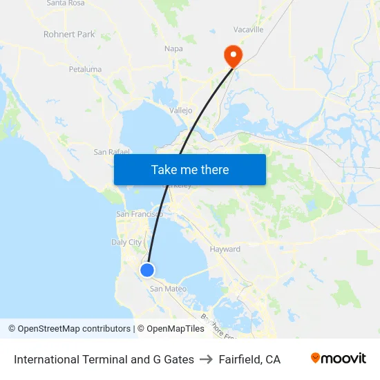 International Terminal and G Gates to Fairfield, CA map