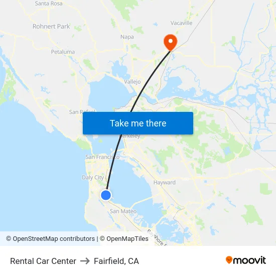 Rental Car Center to Fairfield, CA map
