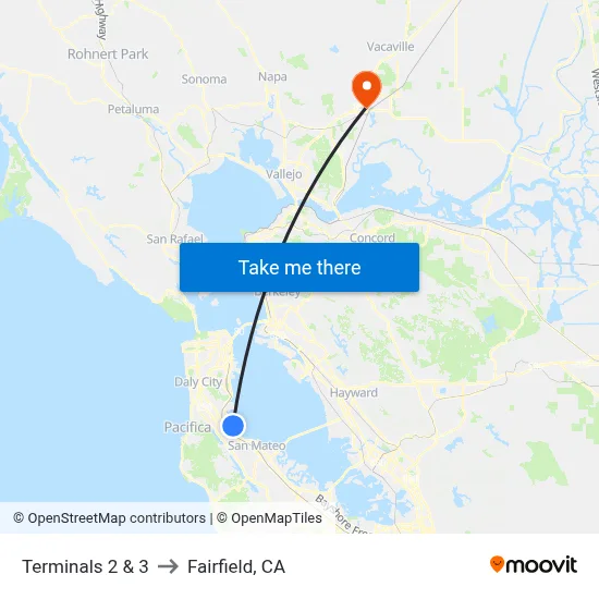 Terminals 2 & 3 to Fairfield, CA map