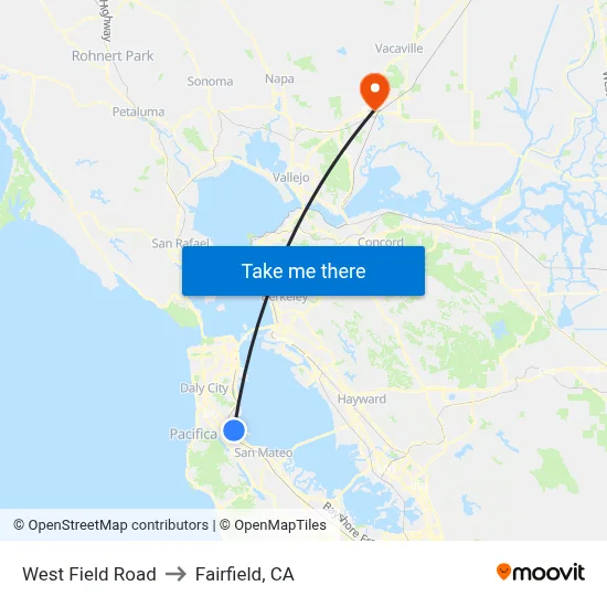 West Field Road to Fairfield, CA map