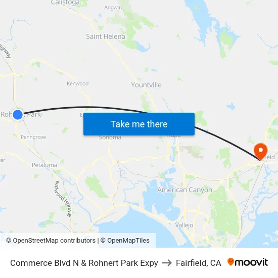 Commerce Blvd N & Rohnert Park Expy to Fairfield, CA map