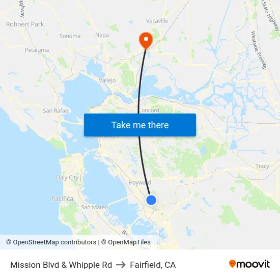 Mission Blvd & Whipple Rd to Fairfield, CA map