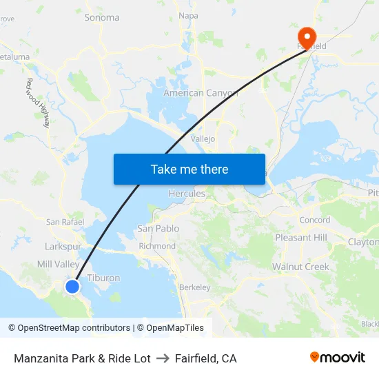 Manzanita Park & Ride Lot to Fairfield, CA map