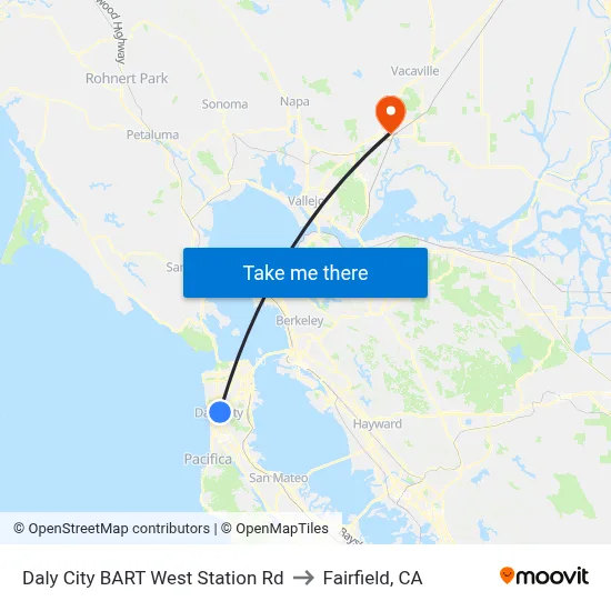 Daly City BART West Station Rd to Fairfield, CA map