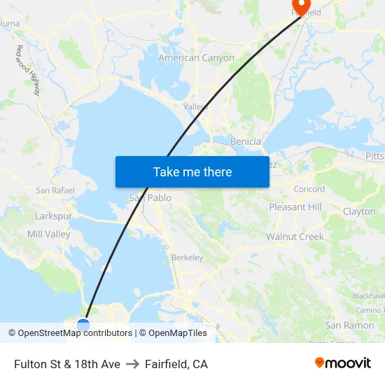 Fulton St & 18th Ave to Fairfield, CA map