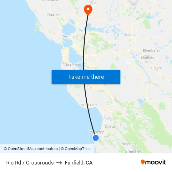 Rio Rd / the Crossroads Carmel (Opp) to Fairfield, CA map