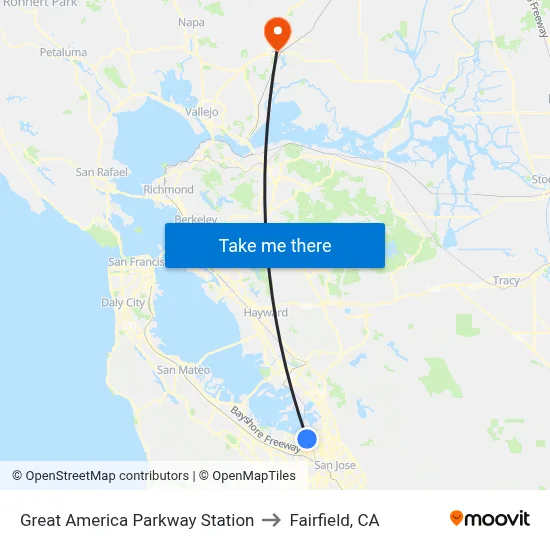 Great America Parkway Station to Fairfield, CA map