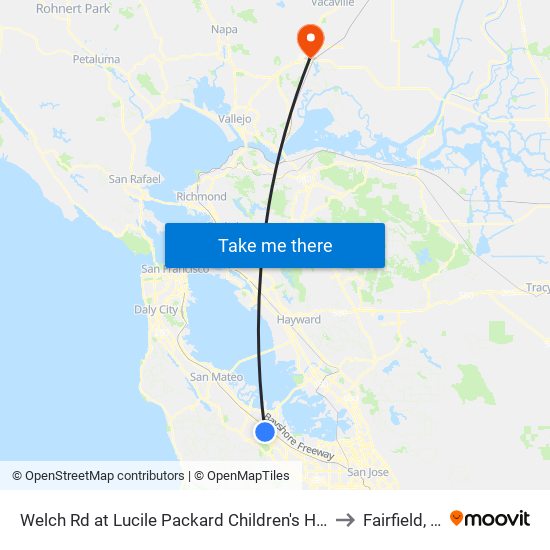 Welch Rd at Lucile Packard Children's Hospital to Fairfield, CA map