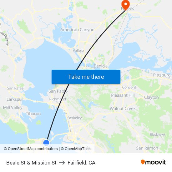 Beale St & Mission St to Fairfield, CA map