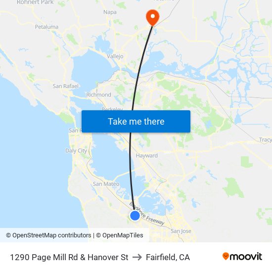 1290 Page Mill Rd & Hanover St to Fairfield, CA map