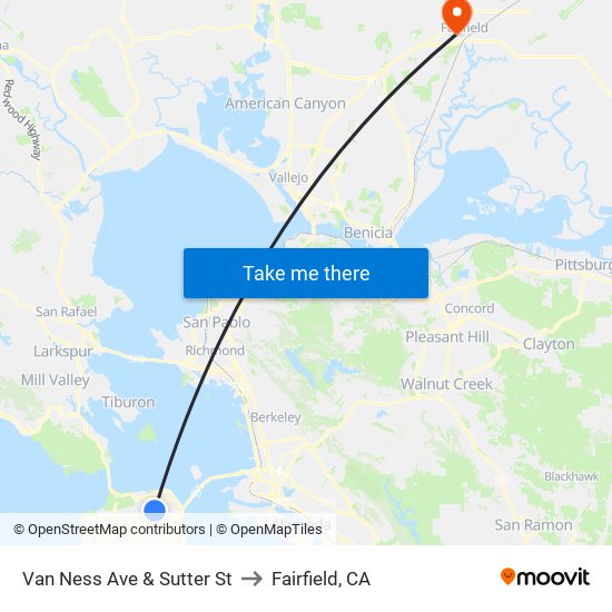 Van Ness Ave & Sutter St to Fairfield, CA map