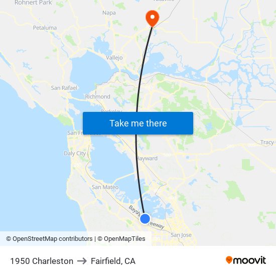 1950 Charleston to Fairfield, CA map