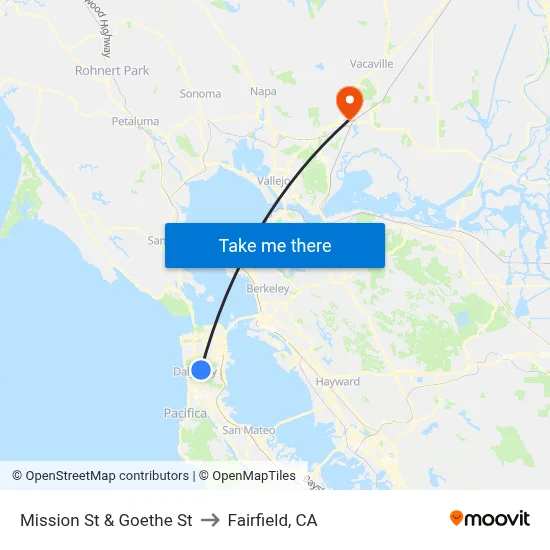 Mission St & Goethe St to Fairfield, CA map