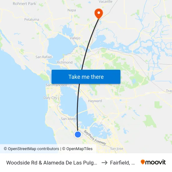 Woodside Rd & Alameda De Las Pulgas to Fairfield, CA map