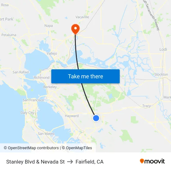 Stanley Blvd & Nevada St to Fairfield, CA map