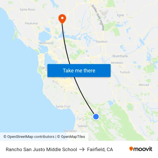 Rancho San Justo Middle School to Fairfield, CA map