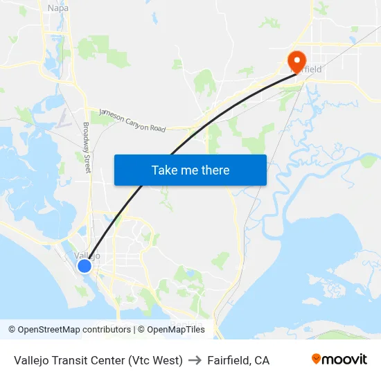 Vallejo Transit Center (Vtc West) to Fairfield, CA map