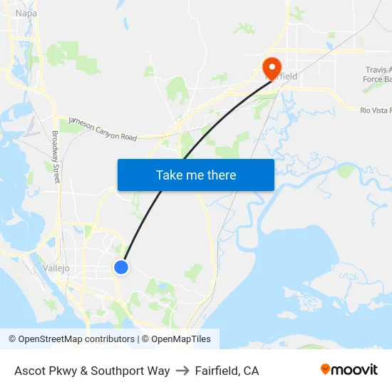 Ascot Pkwy & Southport Way to Fairfield, CA map