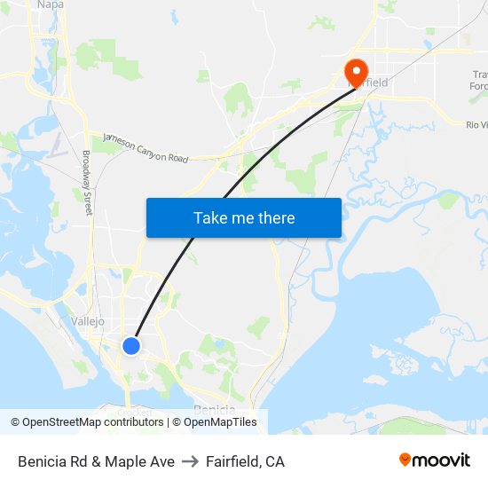 Benicia Rd & Maple Ave to Fairfield, CA map