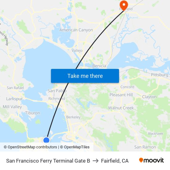 San Francisco Ferry Terminal Gate B to Fairfield, CA map