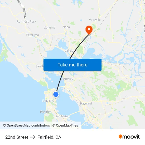 22nd Street to Fairfield, CA map