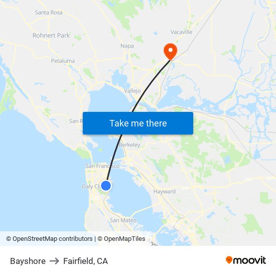 Bayshore to Fairfield, CA map