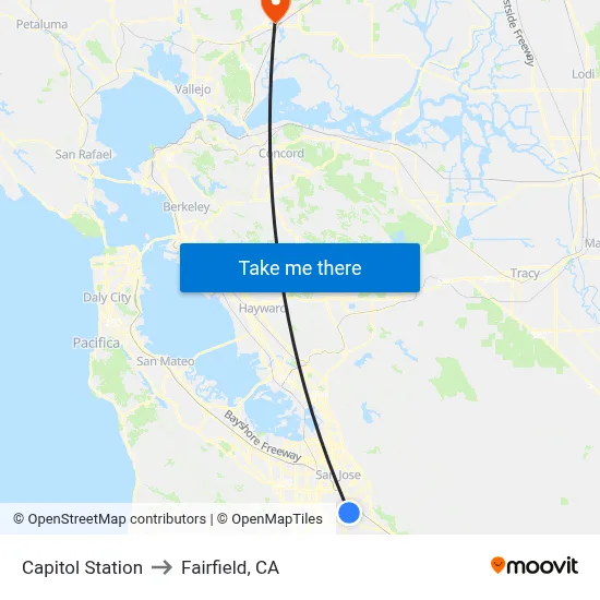 Capitol Station to Fairfield, CA map