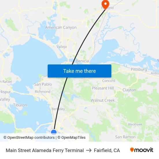 Main Street Alameda Ferry Terminal to Fairfield, CA map