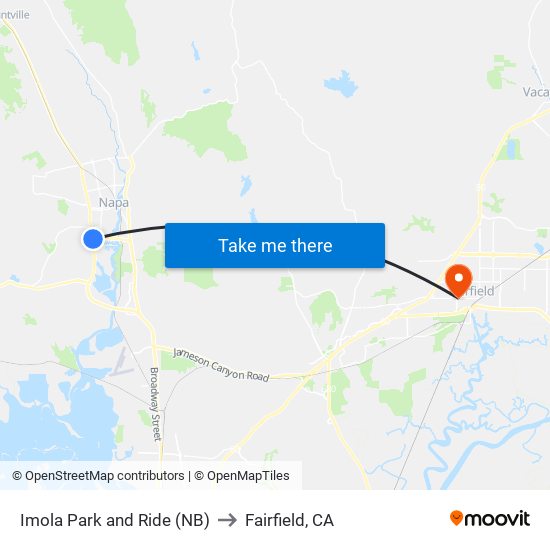 Imola Park and Ride (NB) to Fairfield, CA map