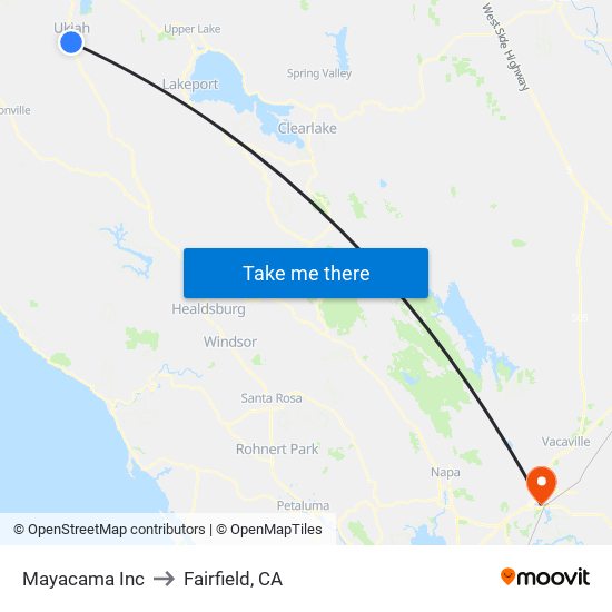 Mayacama Inc to Fairfield, CA map