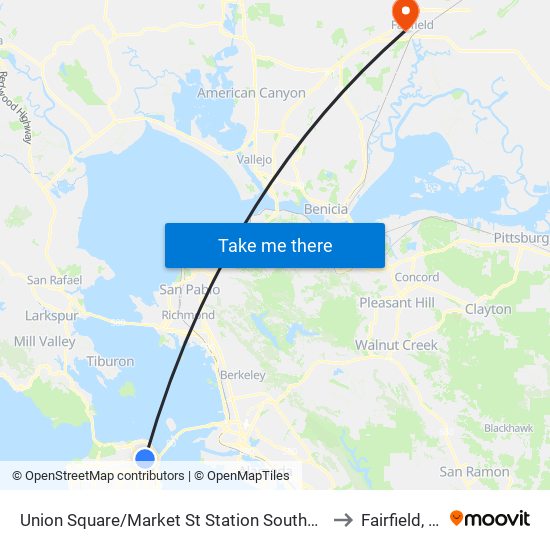 Union Square/Market St Station Southbound to Fairfield, CA map