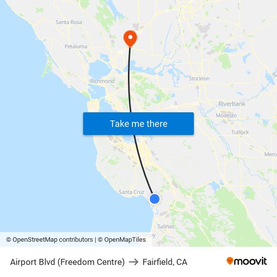 Airport Blvd (Freedom Centre) to Fairfield, CA map