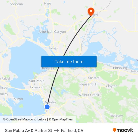 San Pablo Av & Parker St to Fairfield, CA map