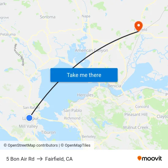 5 Bon Air Rd to Fairfield, CA map