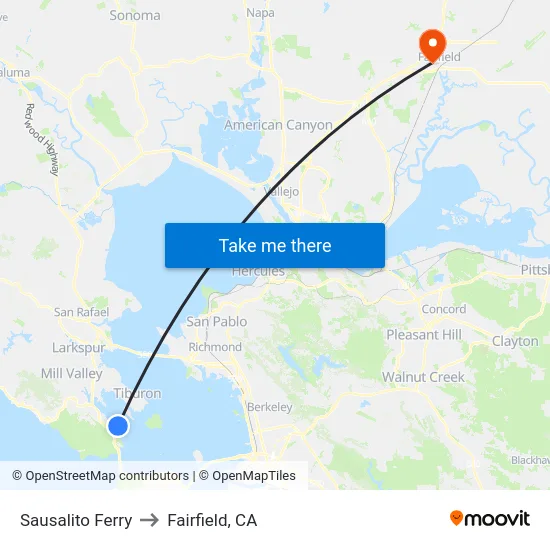 Sausalito Ferry to Fairfield, CA map