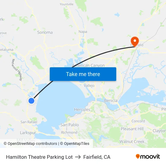 Hamilton Theatre Parking Lot to Fairfield, CA map