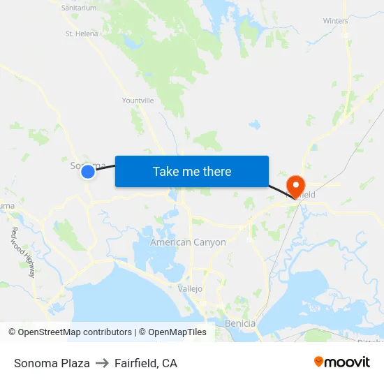 Sonoma Plaza to Fairfield, CA map