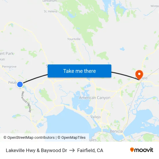 Lakeville Hwy & Baywood Dr to Fairfield, CA map