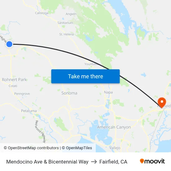 Mendocino Ave & Bicentennial Way to Fairfield, CA map