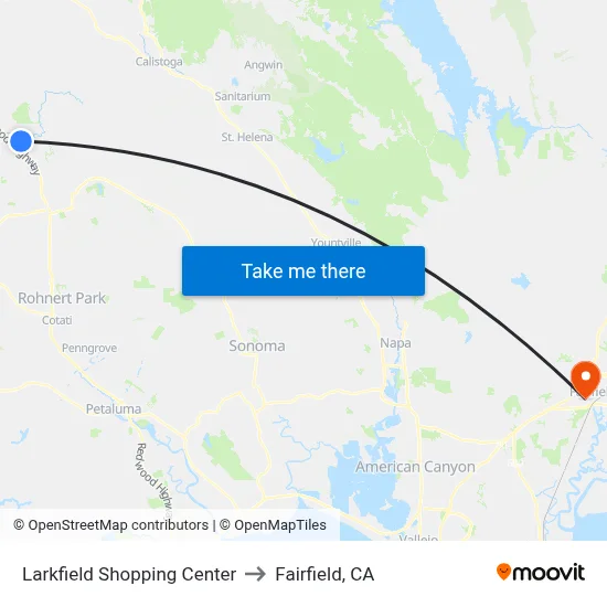 Larkfield Shopping Center to Fairfield, CA map