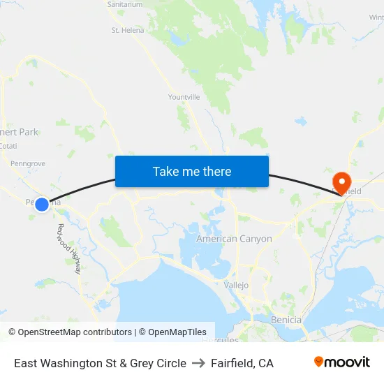 East Washington St & Grey Circle to Fairfield, CA map