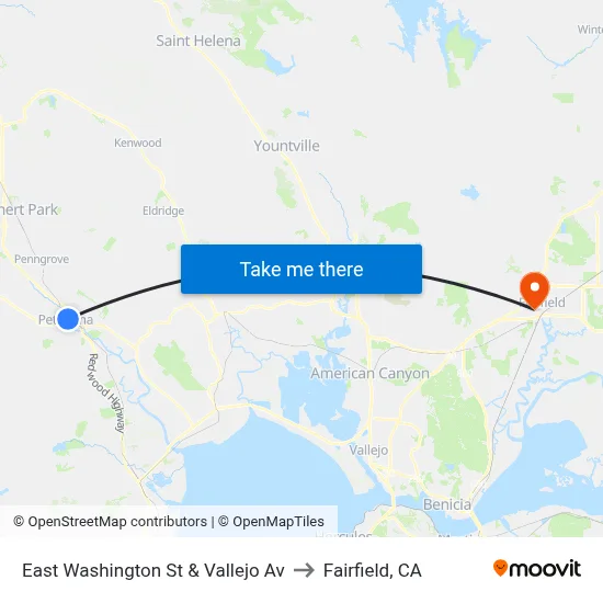 East Washington St & Vallejo Av to Fairfield, CA map