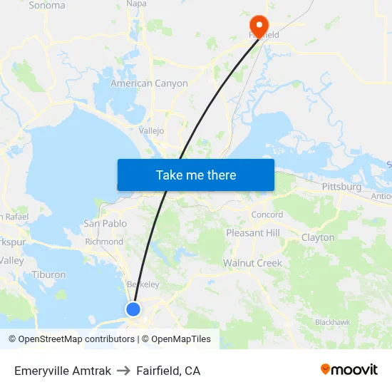 Emeryville Amtrak to Fairfield, CA map