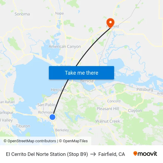 El Cerrito Del Norte Station (Stop B9) to Fairfield, CA map