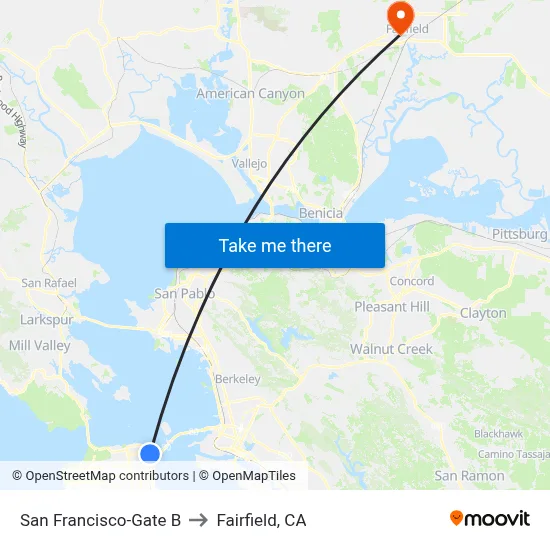 San Francisco-Gate B to Fairfield, CA map